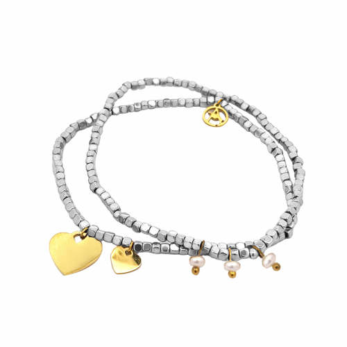 SET DI 2 BRACCIALI ELASTICI CON CIONDOLI CUORE E PERLA - GD23150E833