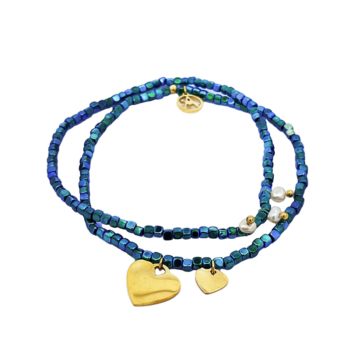 SET DI 2 BRACCIALI ELASTICI CON CIONDOLI CUORE E PERLA - GD23150E833