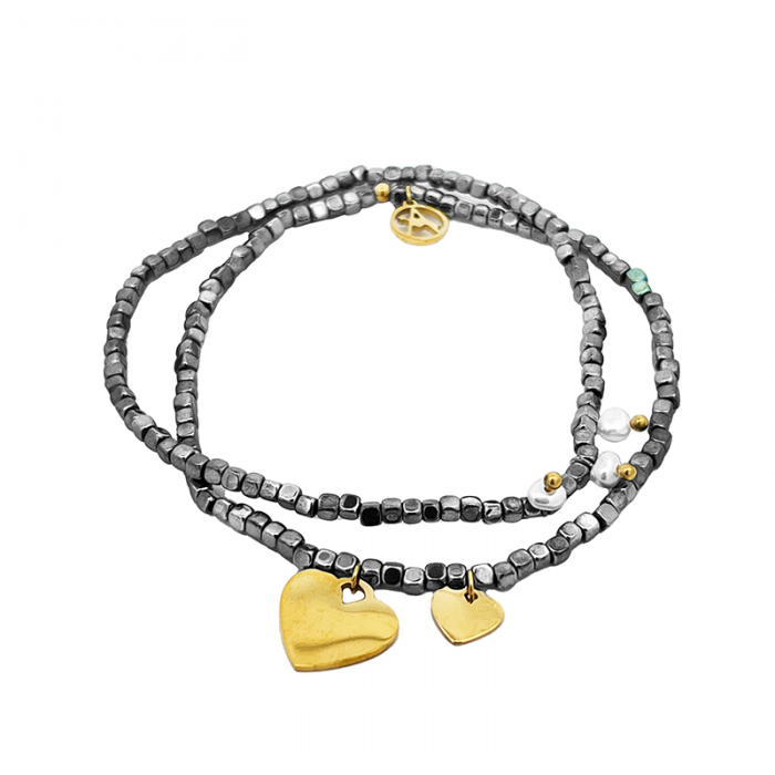 SET DI 2 BRACCIALI ELASTICI CON CIONDOLI CUORE E PERLA - GD23150E833