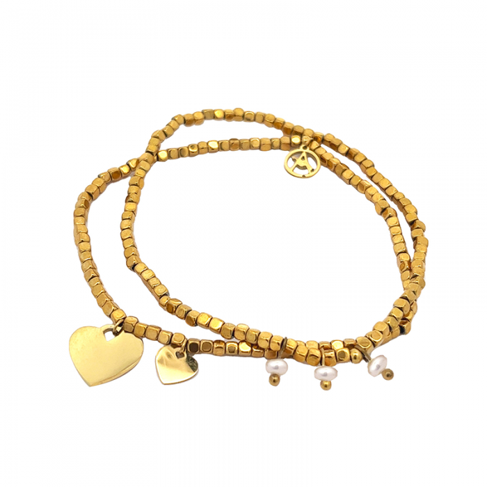 SET DI 2 BRACCIALI ELASTICI CON CIONDOLI CUORE E PERLA - GD23150E833