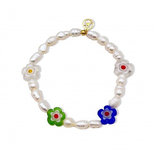 BRACCIALE CON FIORI E PERLE - MNK21121172G94