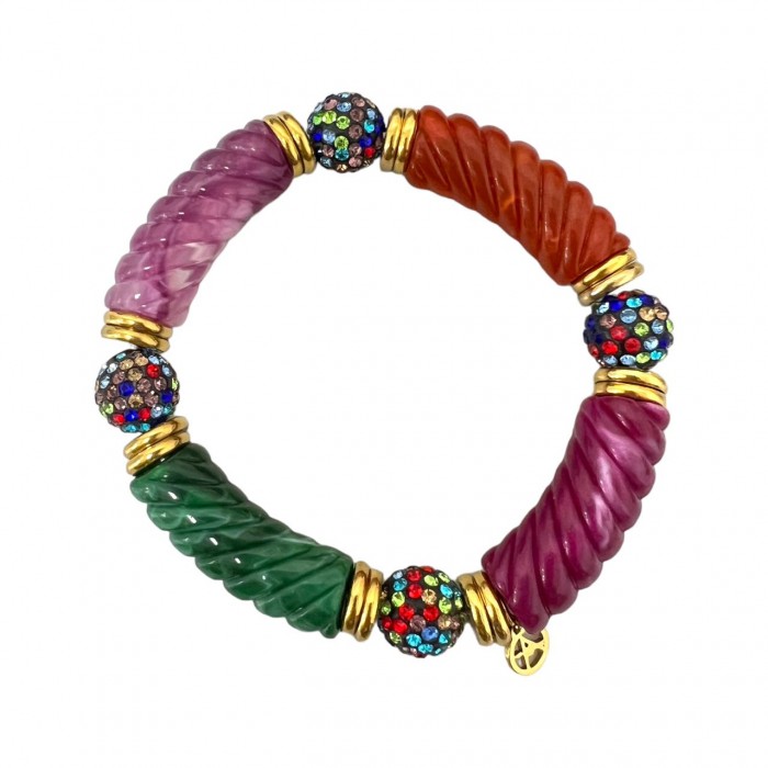 BRACCIALE ELASTICO IN ACRILICO CON PALLINE STRASSATE - OL2356E732