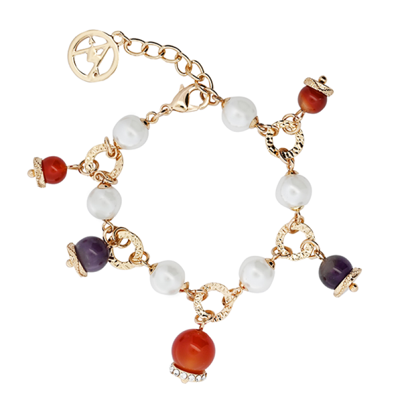 BRACCIALE CON CAMPANELLE IN PIETRE E PERLE - S16008-G