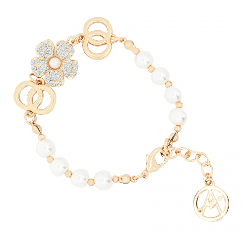 BRACCIALE DI PERLA CON DOPPIO CERCHIO E FIORE - S16053G