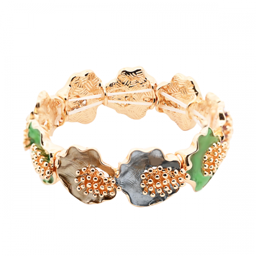 BRACCIALE ELASTICO A FIORE SMALTATO CON GRAPPOLO DI STAMI - SW2488A811