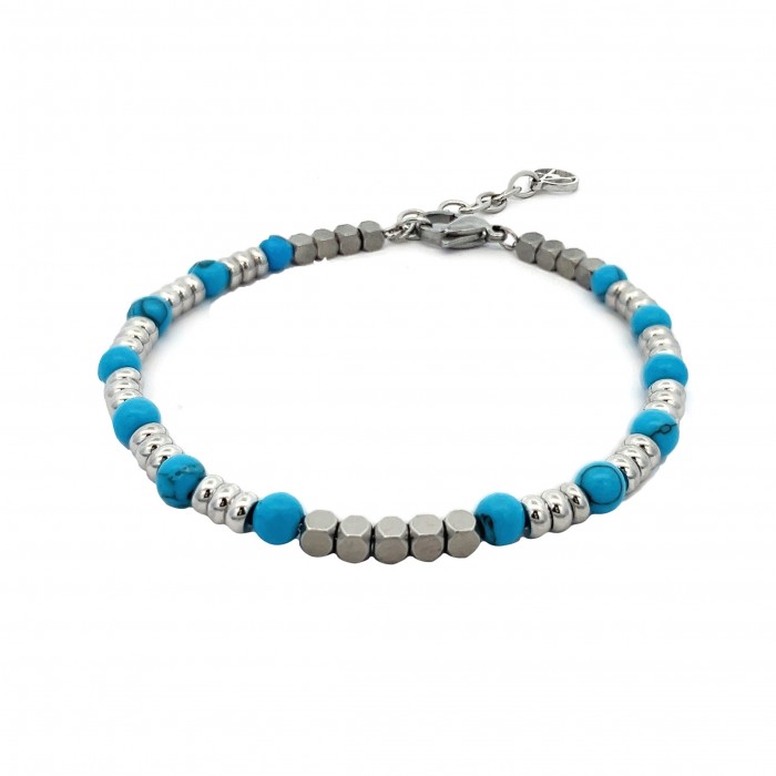 BRACCIALE UOMO CUBETTI CON PERLINE E PIETRA - KM2392E149