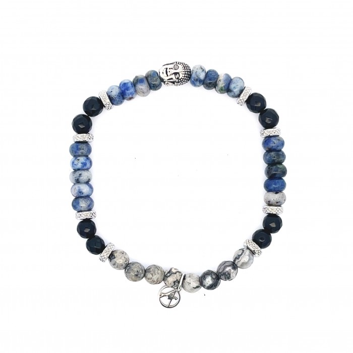 BRACCIALE UOMO CON PERLINE PIETRA E BUDDA - KM2396E139