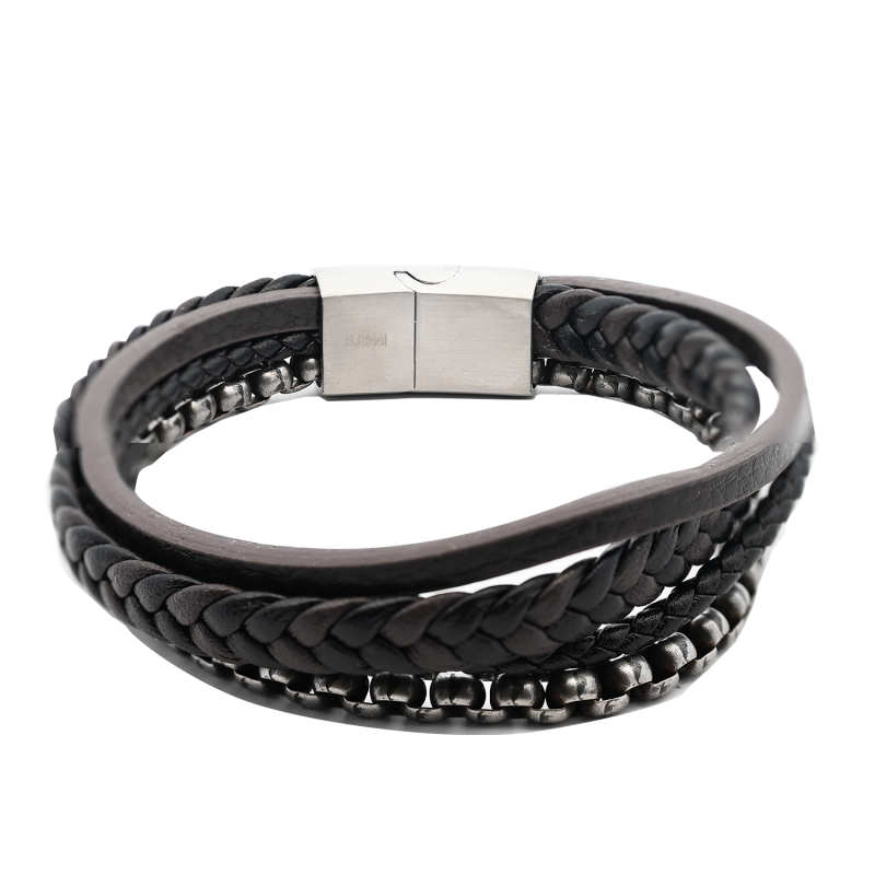 BRACCIALE AMORINO IN PELLE A QUATTRO STRATI - KM24128A20