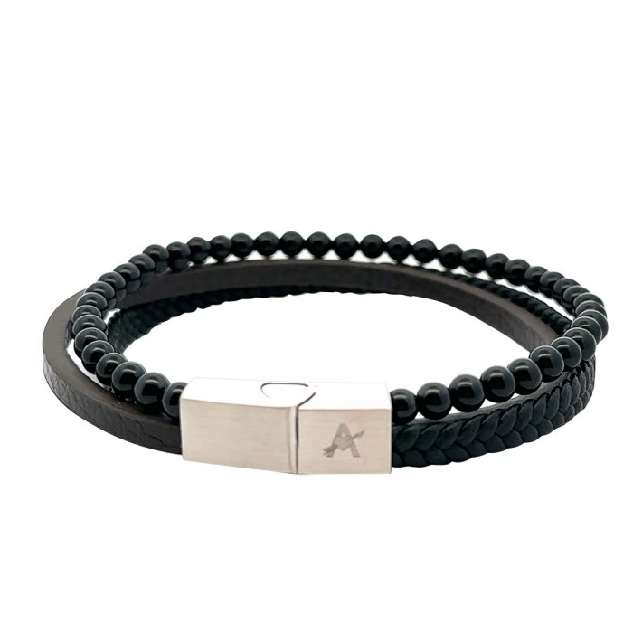 BRACCIALE IN CUOIO PELLE E PIETRA - KM241536A18