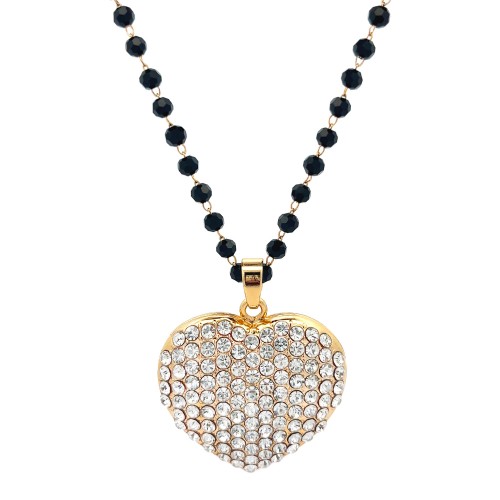 COLLANA LUNGA DI PERLINE CON CIONDOLO CUORE IN STRASS - AJJ141291408G95