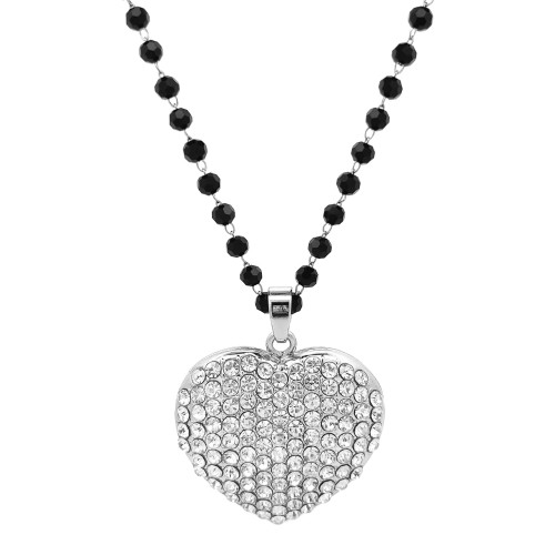 COLLANA LUNGA DI PERLINE CON CIONDOLO CUORE IN STRASS - AJJ141291408G95