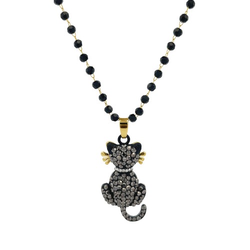 COLLANA LUNGA IN CRISTALLO CON GATTO NERO STRASS - AJJ59913760D20