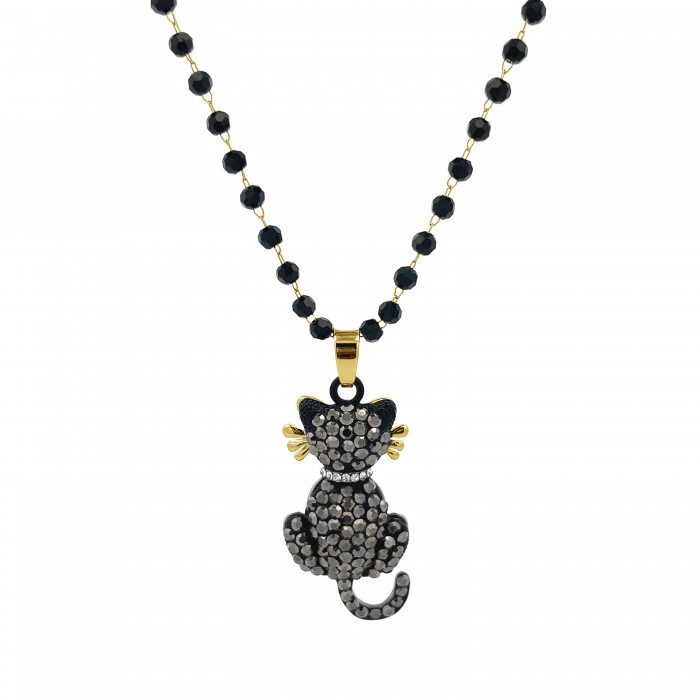 COLLANA LUNGA IN CRISTALLO CON GATTO NERO STRASS - AJJ59913760D20