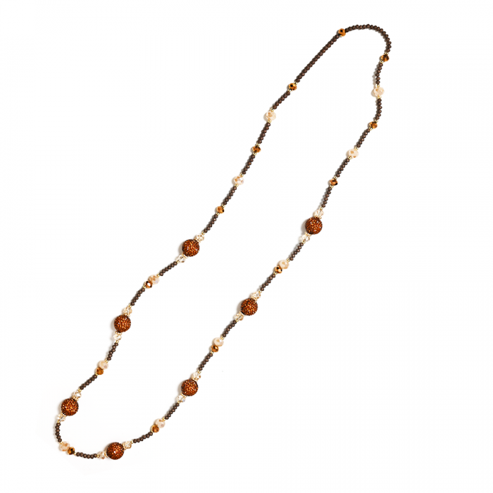 COLLANA LUNGA DI PERLINE IN CRISTALLI CON PALLINA STRASS - HZM24144A276