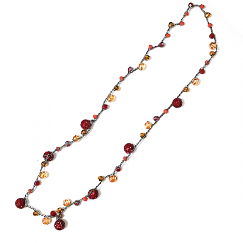 COLLANA LUNGA NATALE ARTIGIANALE ALL'UNCINETTO CON CRISTALLI E PALLINE STRASS - HZM24144A278