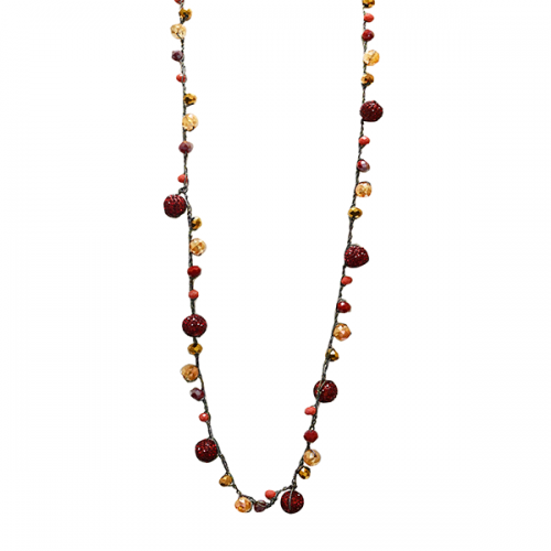 COLLANA LUNGA ARTIGIANALE ALL'UNCINETTO CON CRISTALLI E PALLINE STRASS - HZM24144A278