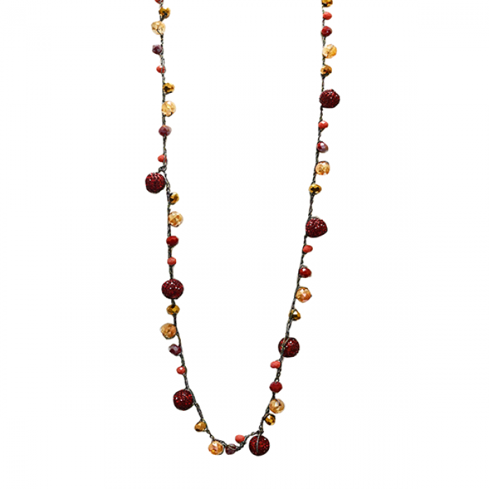 COLLANA LUNGA ARTIGIANALE ALL'UNCINETTO CON CRISTALLI E PALLINE STRASS - HZM24144A278