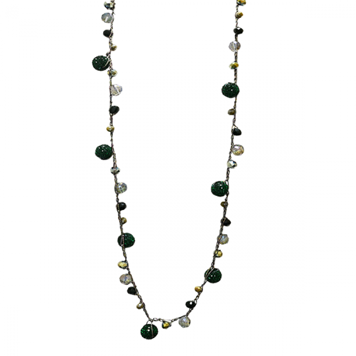 COLLANA LUNGA ARTIGIANALE ALL'UNCINETTO CON CRISTALLI E PALLINE STRASS - HZM24144A278