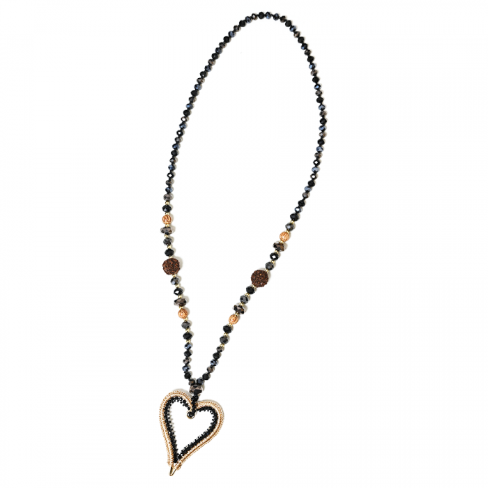 COLLANA LUNGA DI PERLINE CON PENDENTE DI CUORE - HZM24144A280