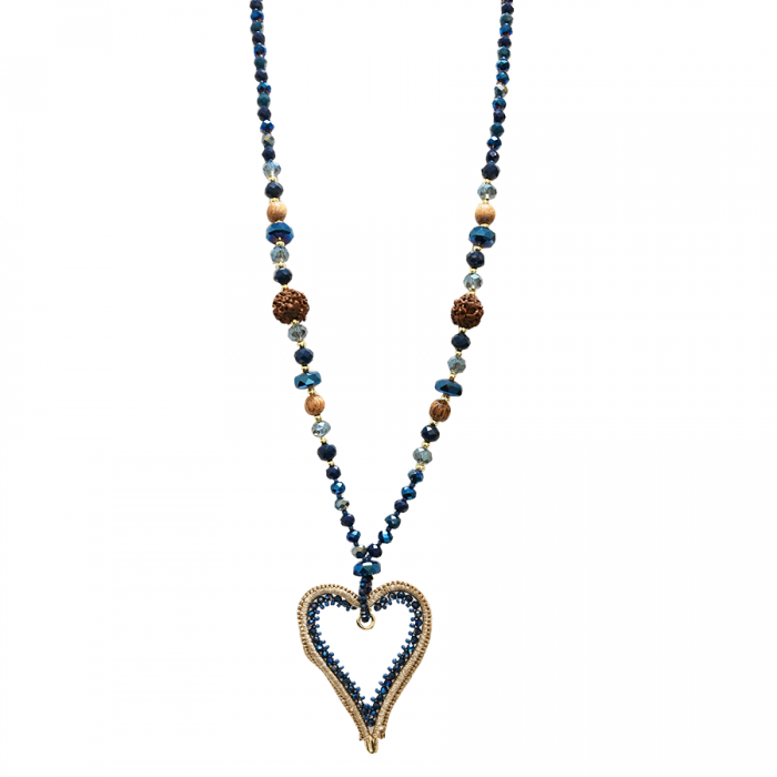 COLLANA LUNGA DI PERLINE CON PENDENTE DI CUORE - HZM24144A280