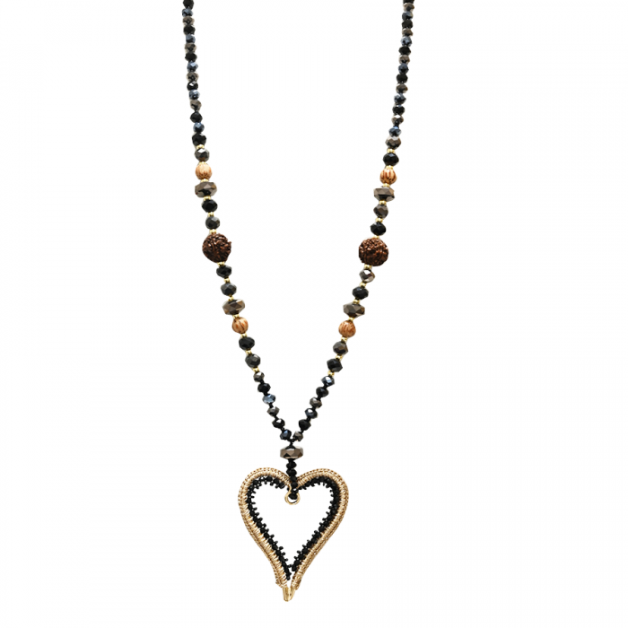 COLLANA LUNGA DI PERLINE CON PENDENTE DI CUORE - HZM24144A280