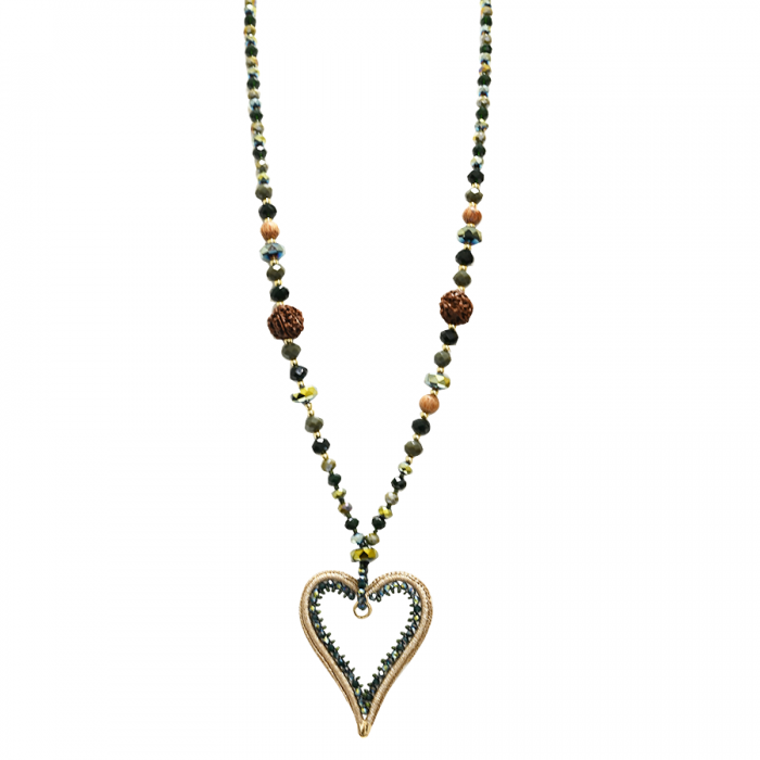 COLLANA LUNGA DI PERLINE CON PENDENTE DI CUORE - HZM24144A280