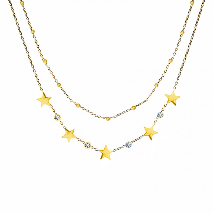 COLLANA GIRACOLLO DOPPIO FILO CON ZIRCONI E STELLE - JN219188D1