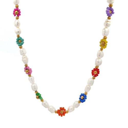 COLLANA CON FIORI E PERLE - MNK21121104G97