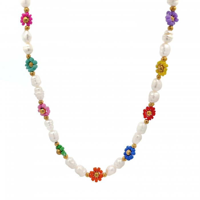 COLLANA CON FIORI E PERLE - MNK21121104G97