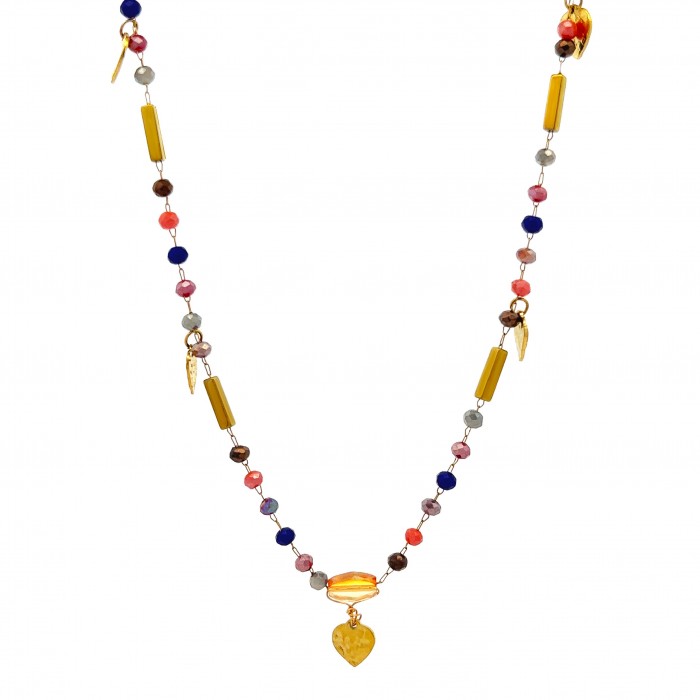 COLLANA CON CRISTALLI E CIONDOLI DI CUORE - NK22135D182