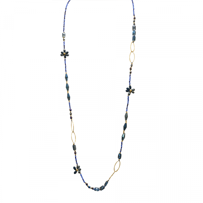 COLLANA LUNGA DI PERLINE CON FIORE - OY24140A423