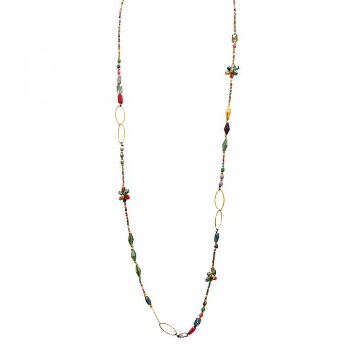 COLLANA LUNGA DI PERLINE CON FIORE - OY24140A423