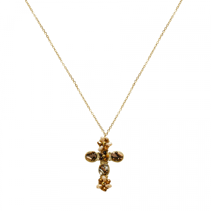 COLLANA CROCE CON CRISTALLI A FORMA FIORE - OY2496A422