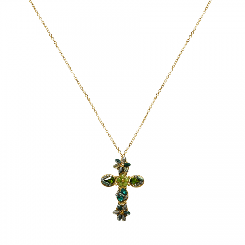 COLLANA CROCE CON CRISTALLI A FORMA FIORE - OY2496A422