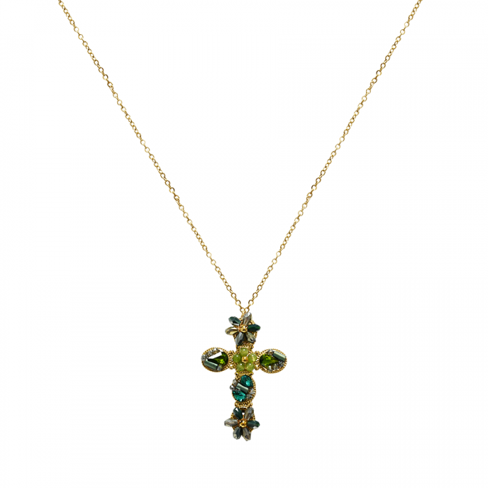 COLLANA CROCE CON CRISTALLI A FORMA FIORE - OY2496A422