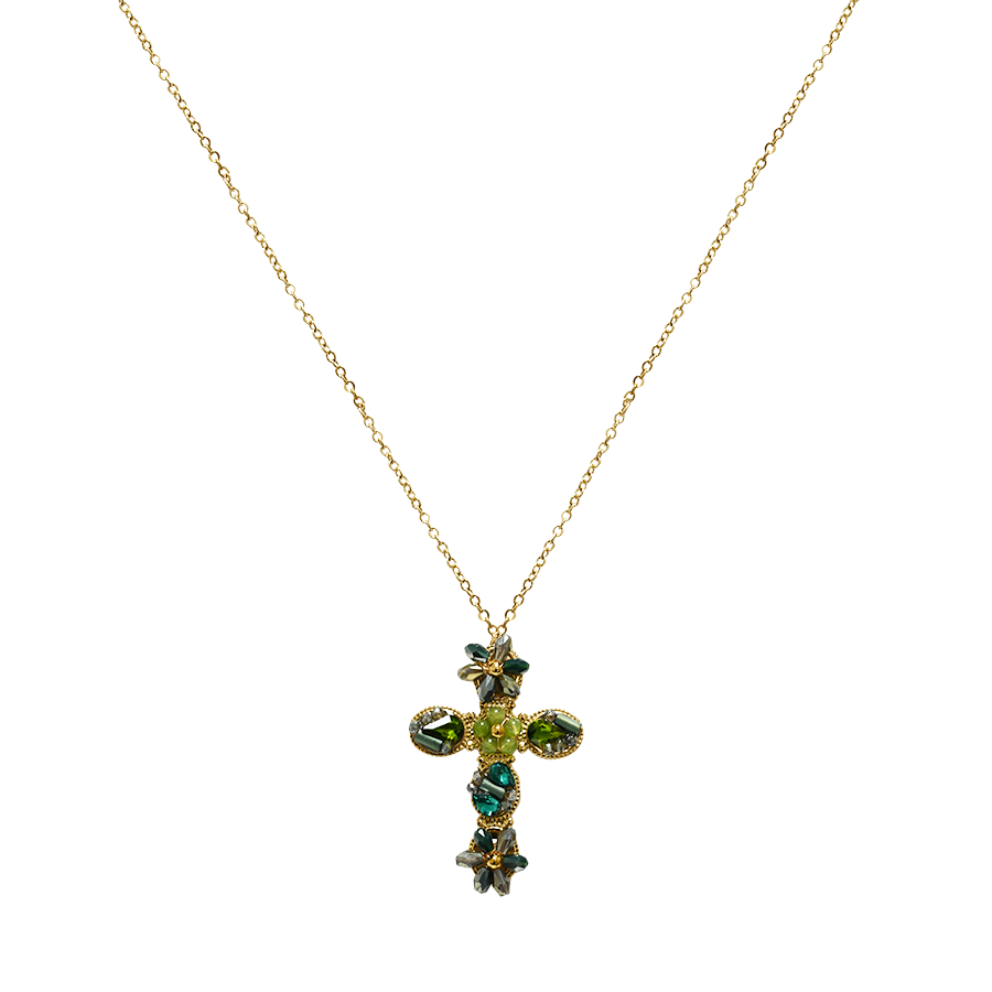 COLLANA CROCE CON CRISTALLI A FORMA FIORE - OY2496A422