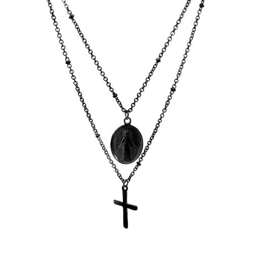 COLLANA DOPPIA CATENA CON CROCE - RX182250