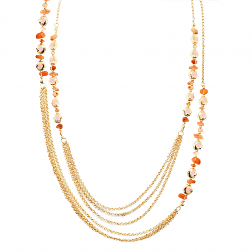 COLLANA LUNGA A DUE FILI CON FIORI E PIETRE - S15712-A