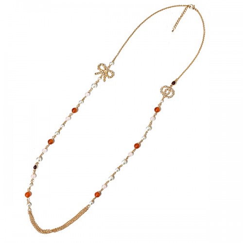 COLLANA LUNGA DI PERLINE CON FIOCCO E DOPPIO CERCHIO - S16130A