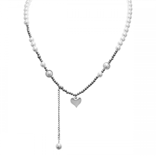 COLLANA DI PERLE E PALLINE CON CIONDOLO CUORE E NAPPA - XX25012025C9