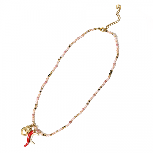 COLLANA PERLINE ROSA CON CIONDOLI PORTAFORTUNA - YNK24108A724