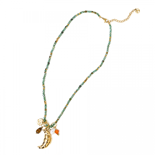 COLLANA PERLINE VERDE CON CIONDOLO CROISSANT - YNK24108A726