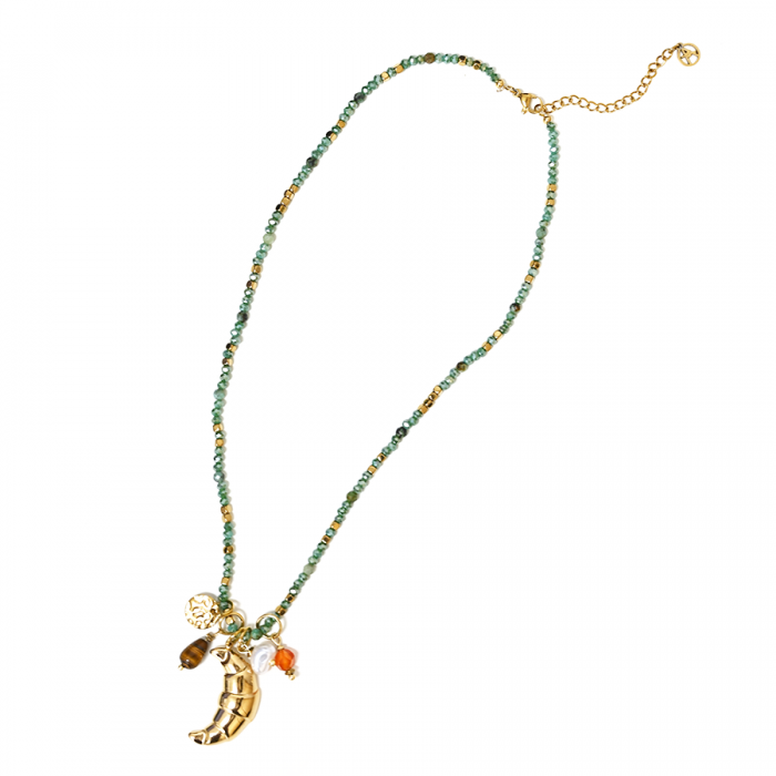 COLLANA PERLINE VERDE CON CIONDOLO CROISSANT - YNK24108A726