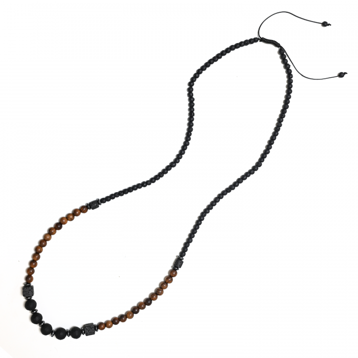 COLLANA LUNGA DA UOMO IN PIETRA LAVICA E LEGNO - DS2456A250