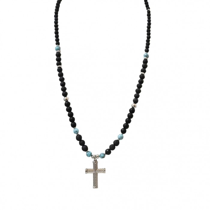 COLLANA LUNGA DA UOMO IN PIETRA CON CROCE - DS2468A246