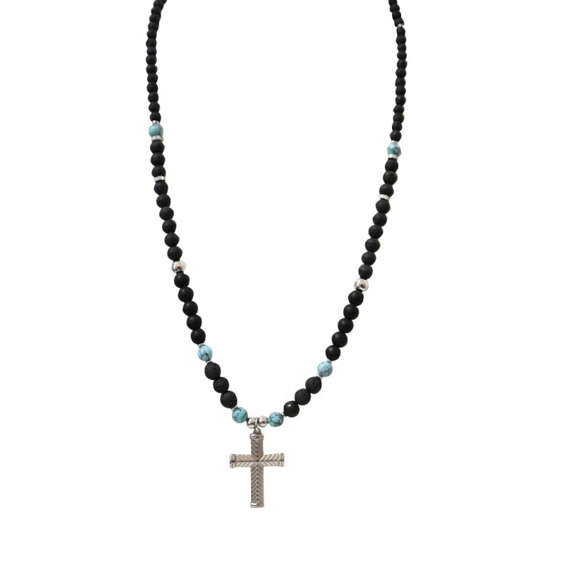 COLLANA LUNGA DA UOMO IN PIETRA CON CROCE - DS2468A246