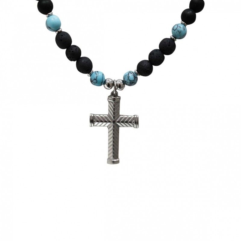 COLLANA LUNGA DA UOMO IN PIETRA CON CROCE - DS2468A246