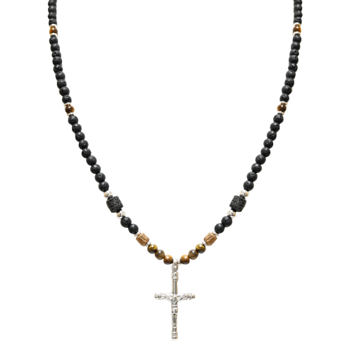 COLLANA LUNGA DA UOMO IN PIETRA CON CROCE - DS2468A247