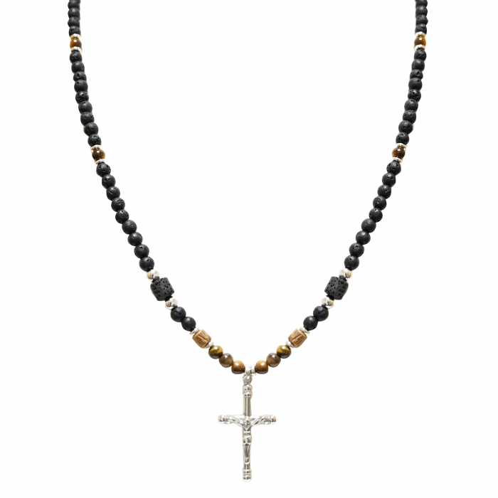 COLLANA LUNGA DA UOMO IN PIETRA CON CROCE - DS2468A247