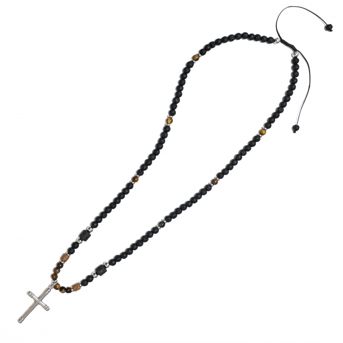 COLLANA LUNGA DA UOMO IN PIETRA CON CROCE - DS2468A247